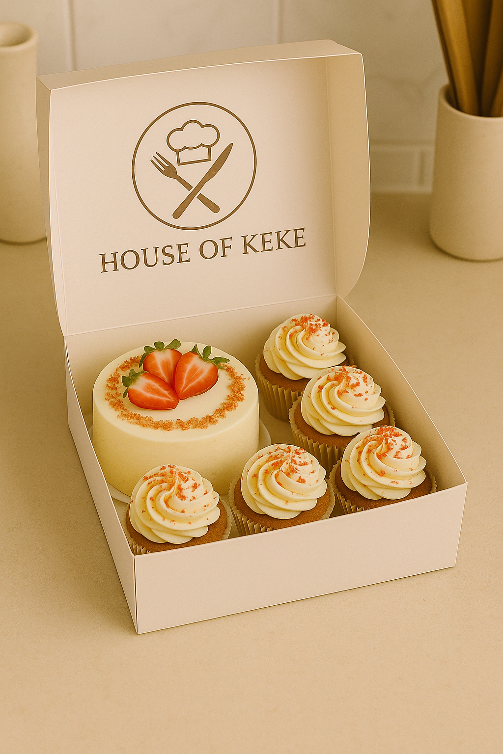 Strawberry Shortcake Duo - Bento cake & cupcakes